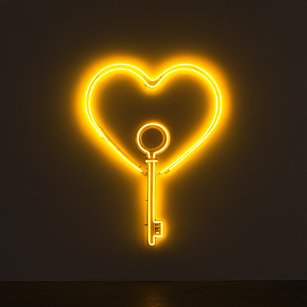 Heart Key - Yellow Neon Sign, 18 Inches