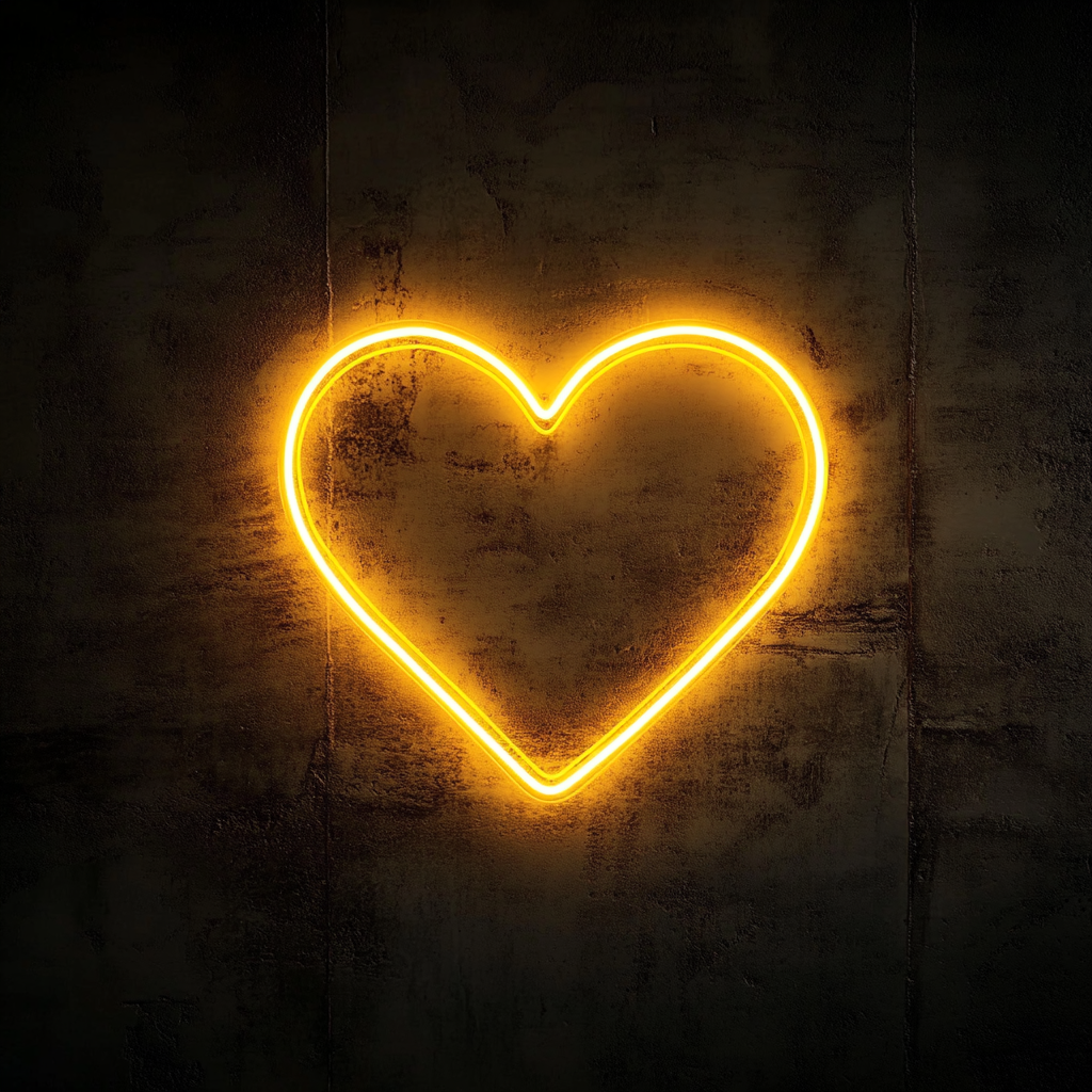 Heart Outline - Yellow Neon Sign, 18 Inches