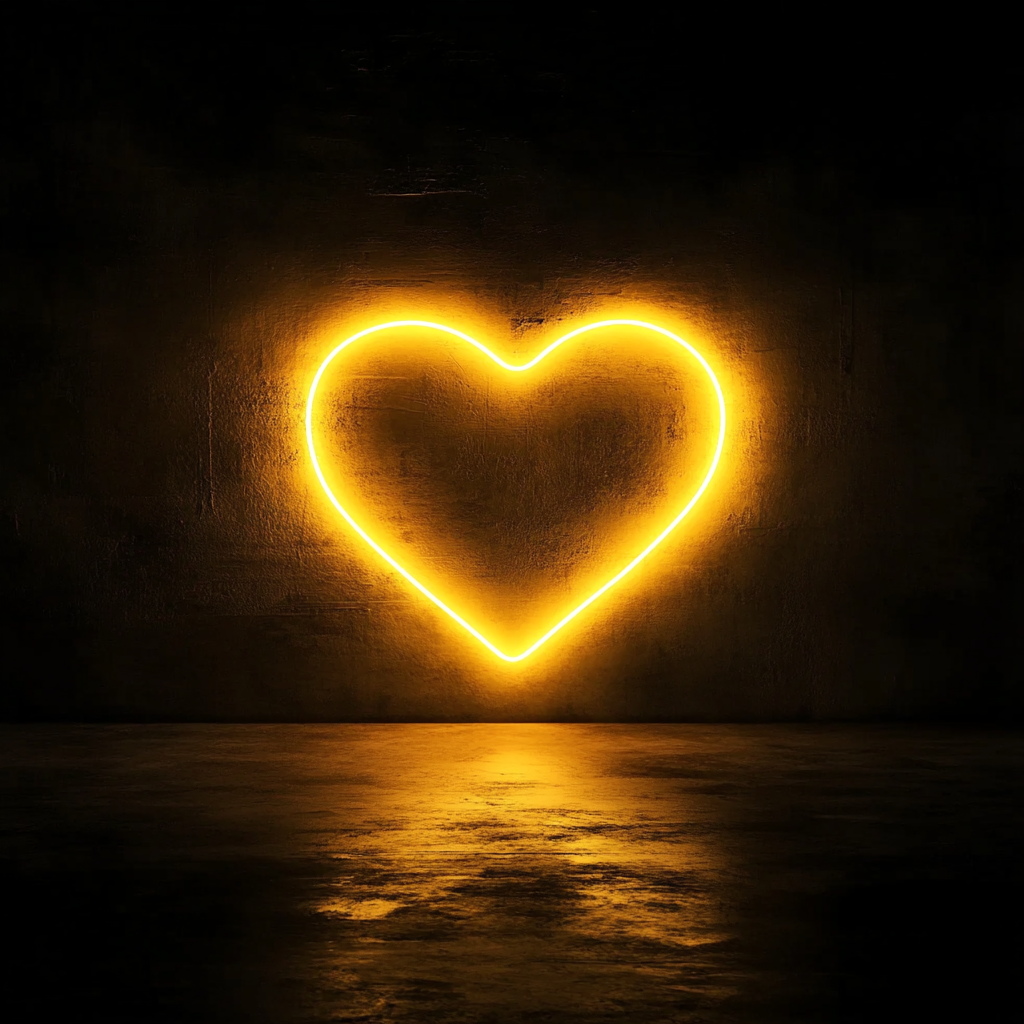 Heart Outline - Yellow Neon Sign, 18 Inches