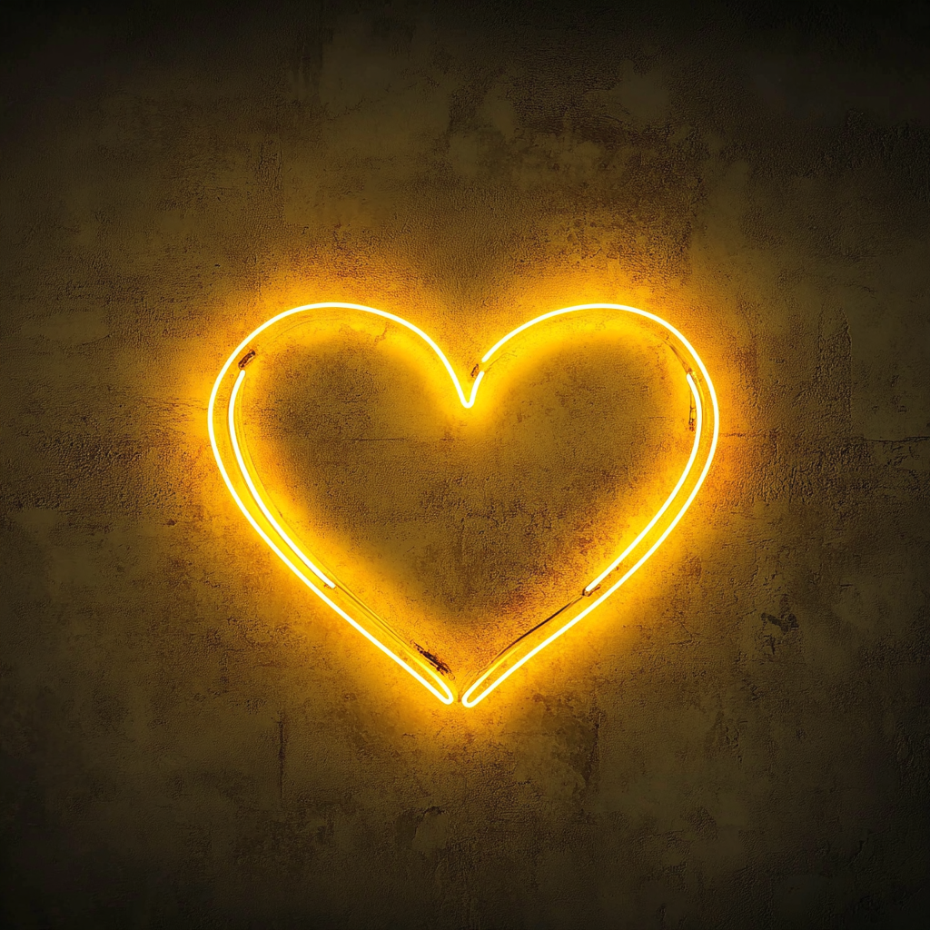 Heart Outline - Yellow Neon Sign, 18 Inches
