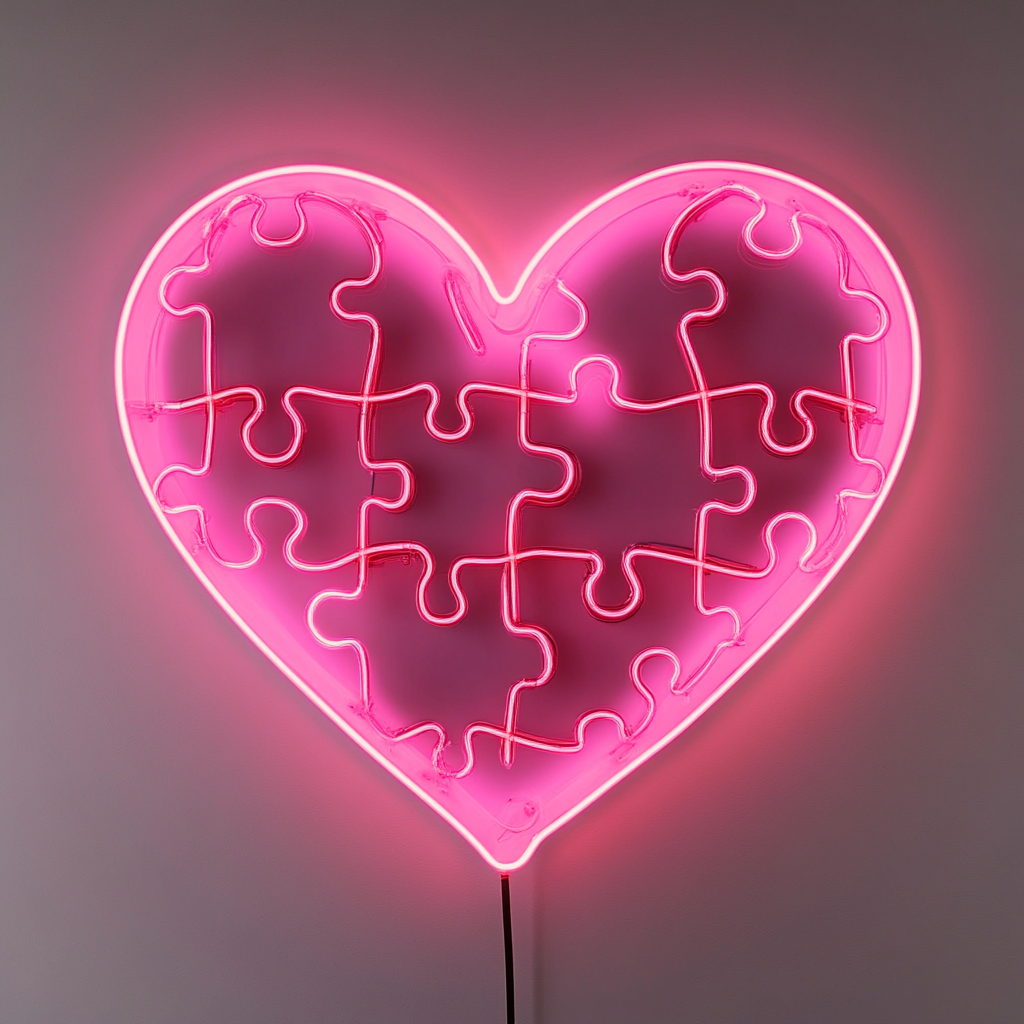 Heart Puzzle - Pink Neon Sign, 24 Inches