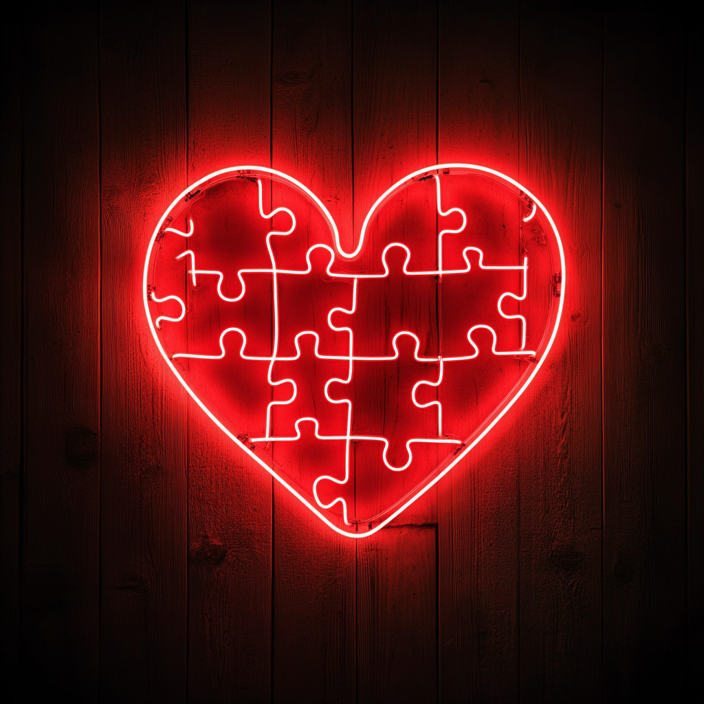 Heart Puzzle - Red Neon Sign, 18 Inches