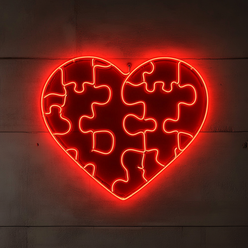 Heart Puzzle - Red Neon Sign, 18 Inches
