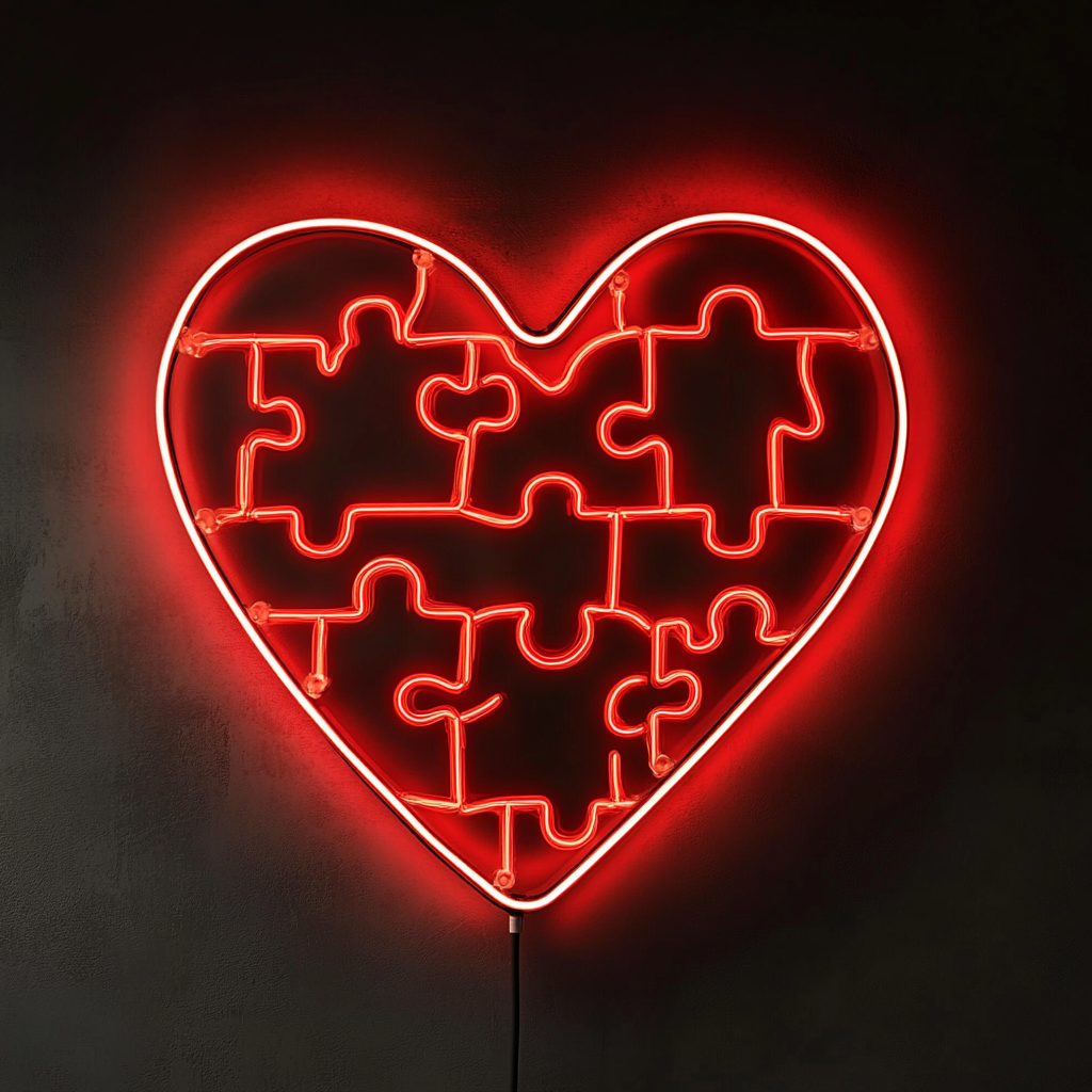 Heart Puzzle - Red Neon Sign, 18 Inches