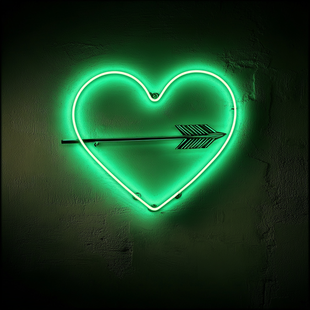 Heart with Arrow - Green Neon Sign, 24 Inches
