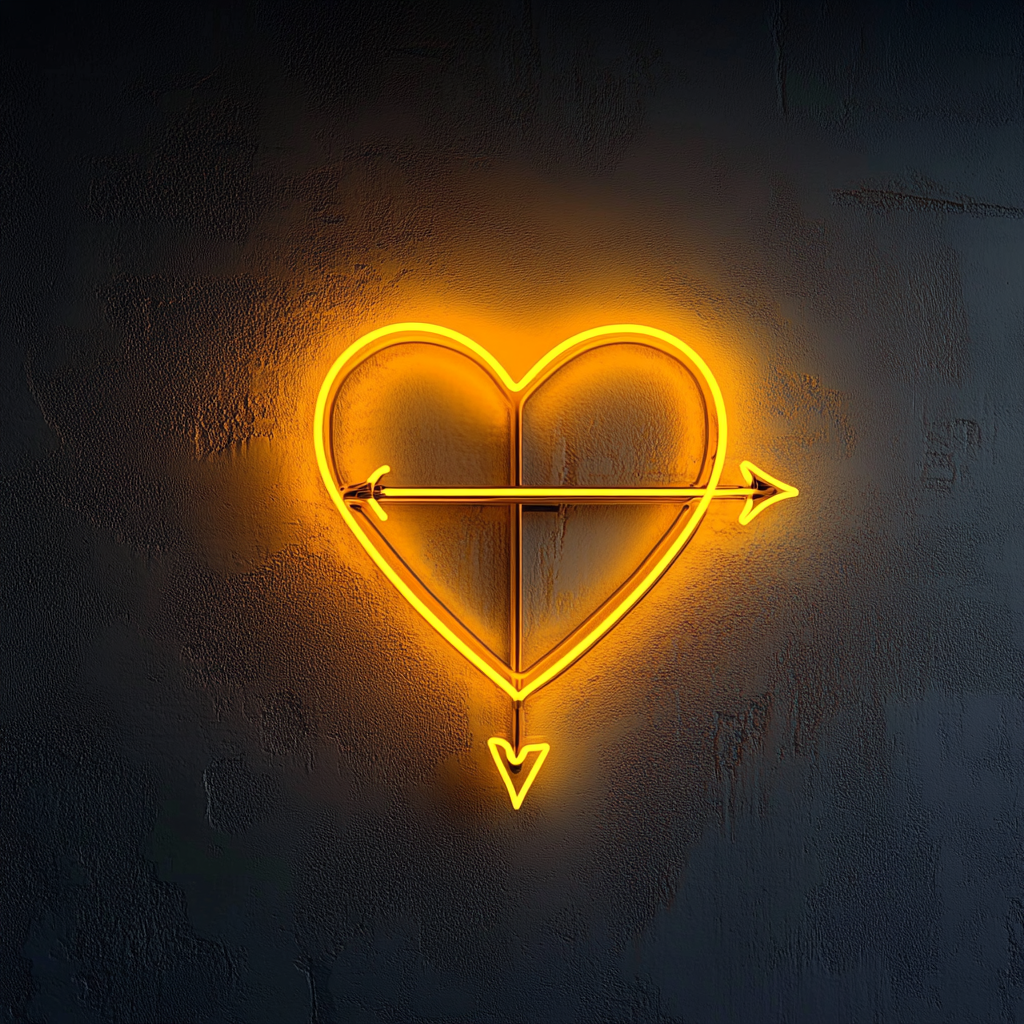 Heart with Arrow - Yellow Neon Sign, 18 Inches