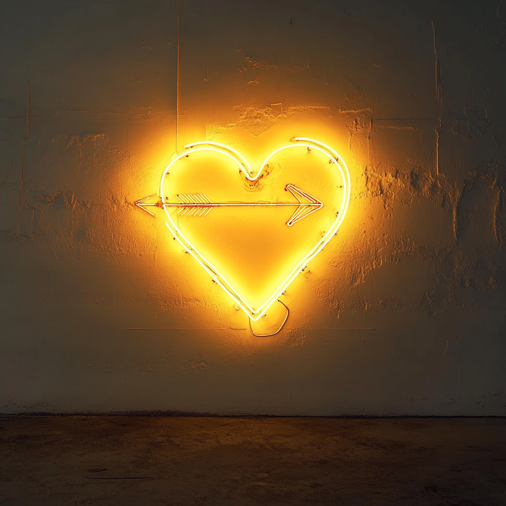 Heart with Arrow - Yellow Neon Sign, 24 Inches