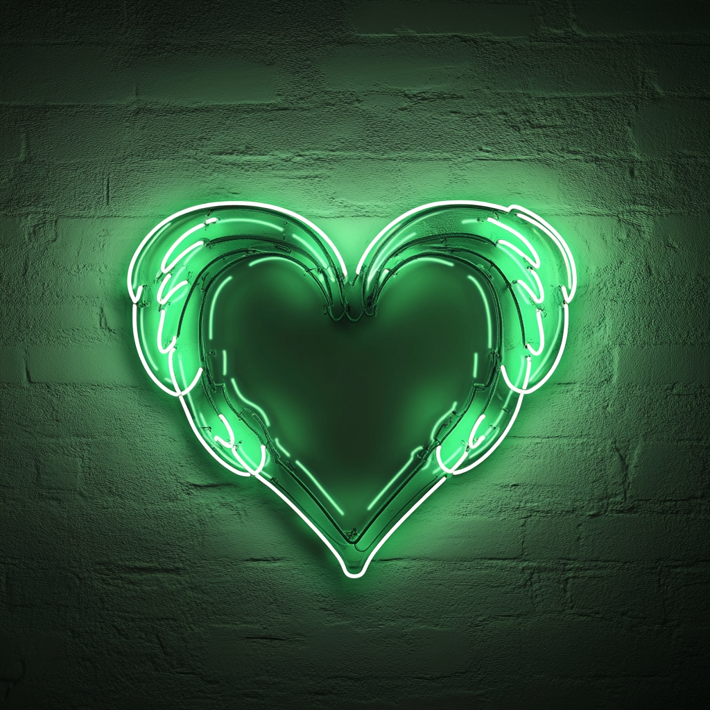 Heart with Wings - Green Neon Sign, 24 Inches
