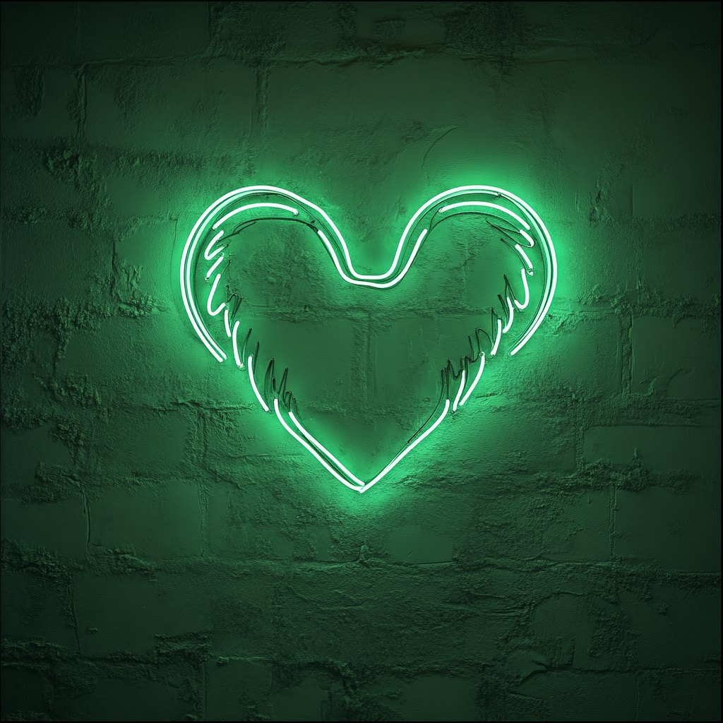 Heart with Wings - Green Neon Sign, 18 Inches
