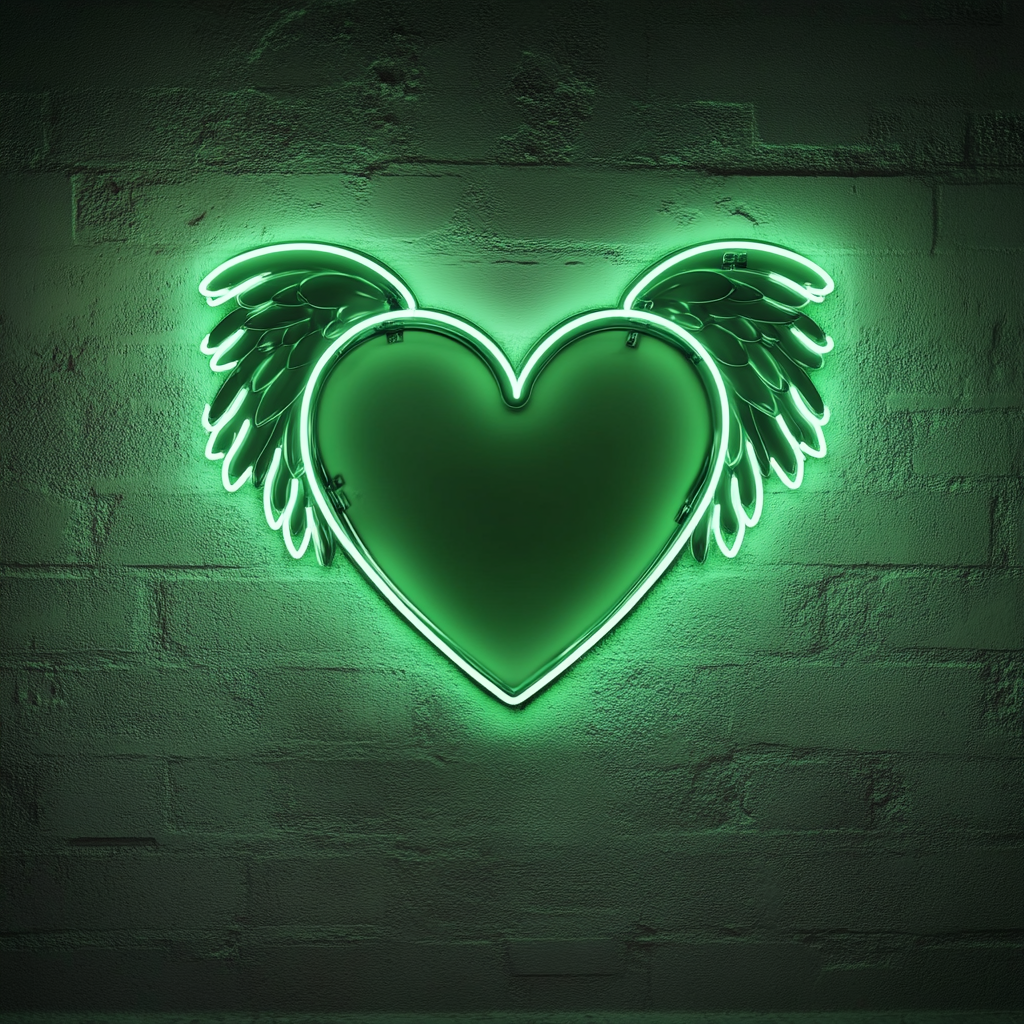 Heart with Wings - Green Neon Sign, 24 Inches