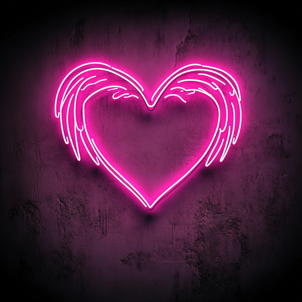 Heart with Wings - Pink Neon Sign, 18 Inches