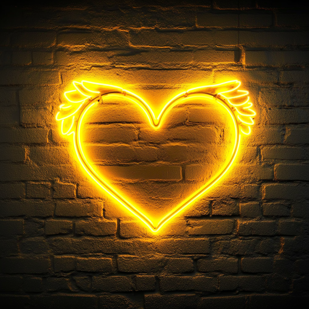 Heart with Wings - Yellow Neon Sign, 18 Inches