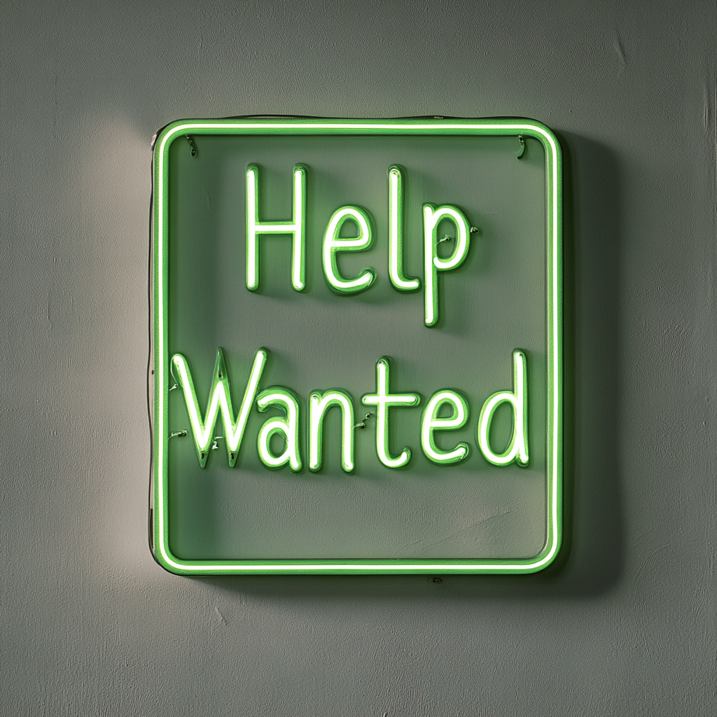 Help Wanted - Green Neon Sign, 18 Inches