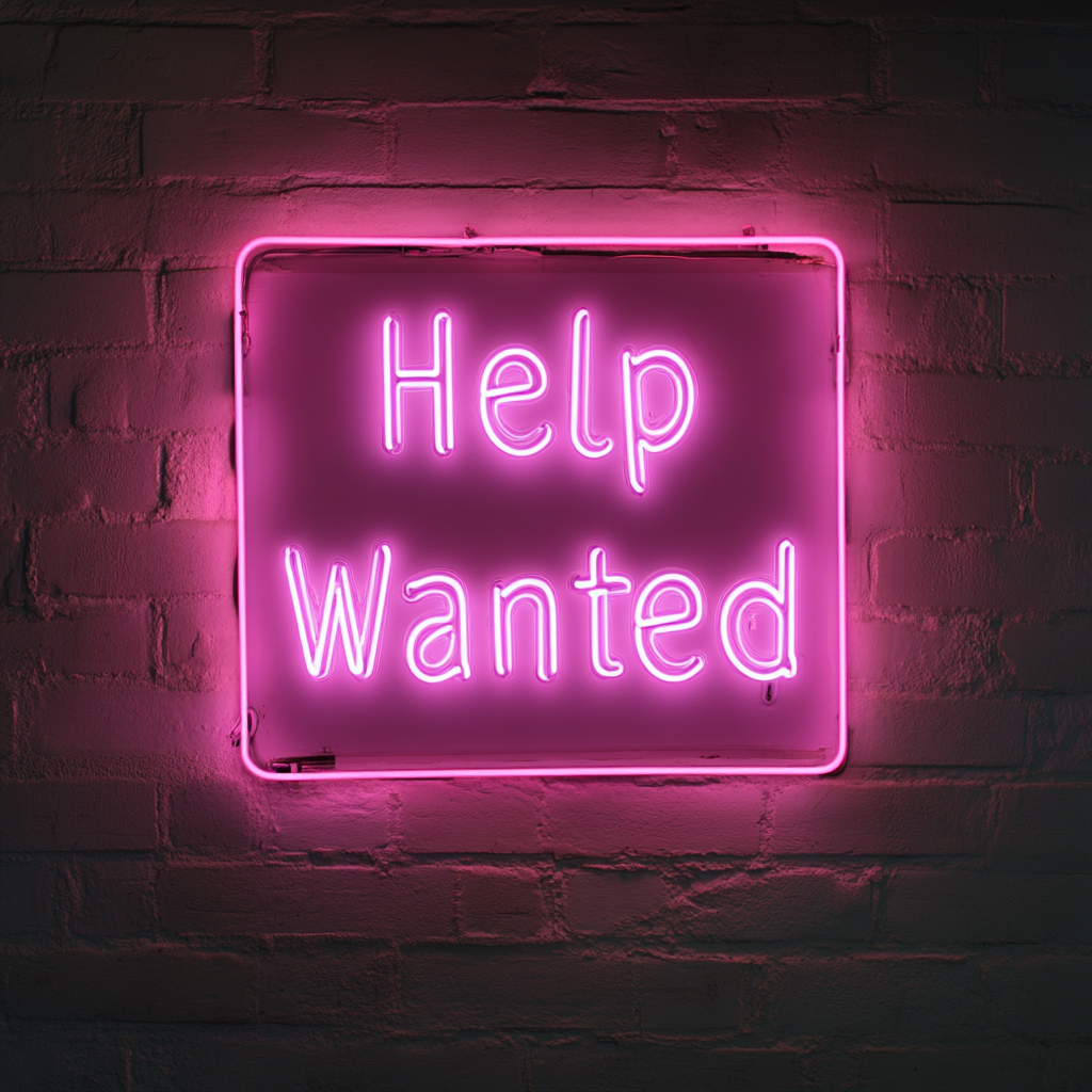 Help Wanted - Pink Neon Sign, 18 Inches