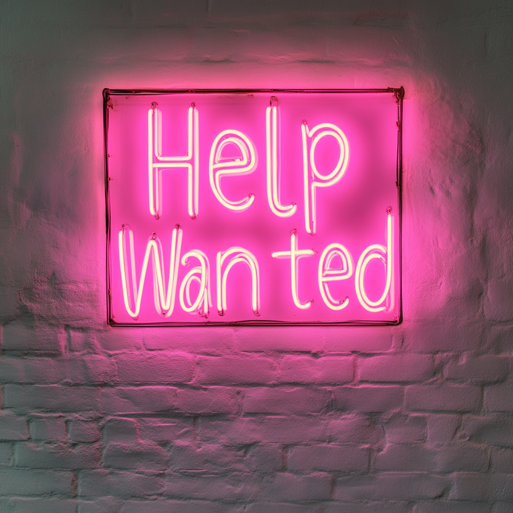 Help Wanted - Pink Neon Sign, 18 Inches