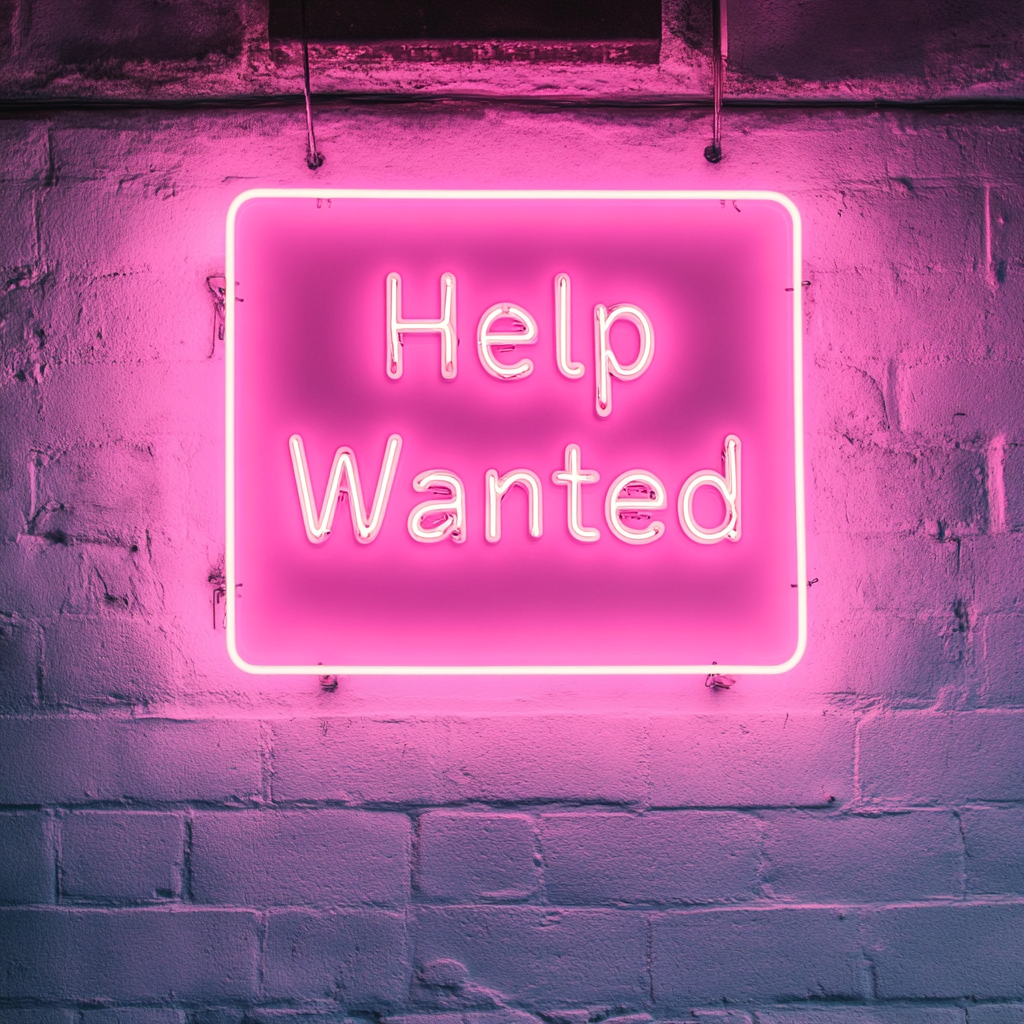 Help Wanted - Pink Neon Sign, 18 Inches