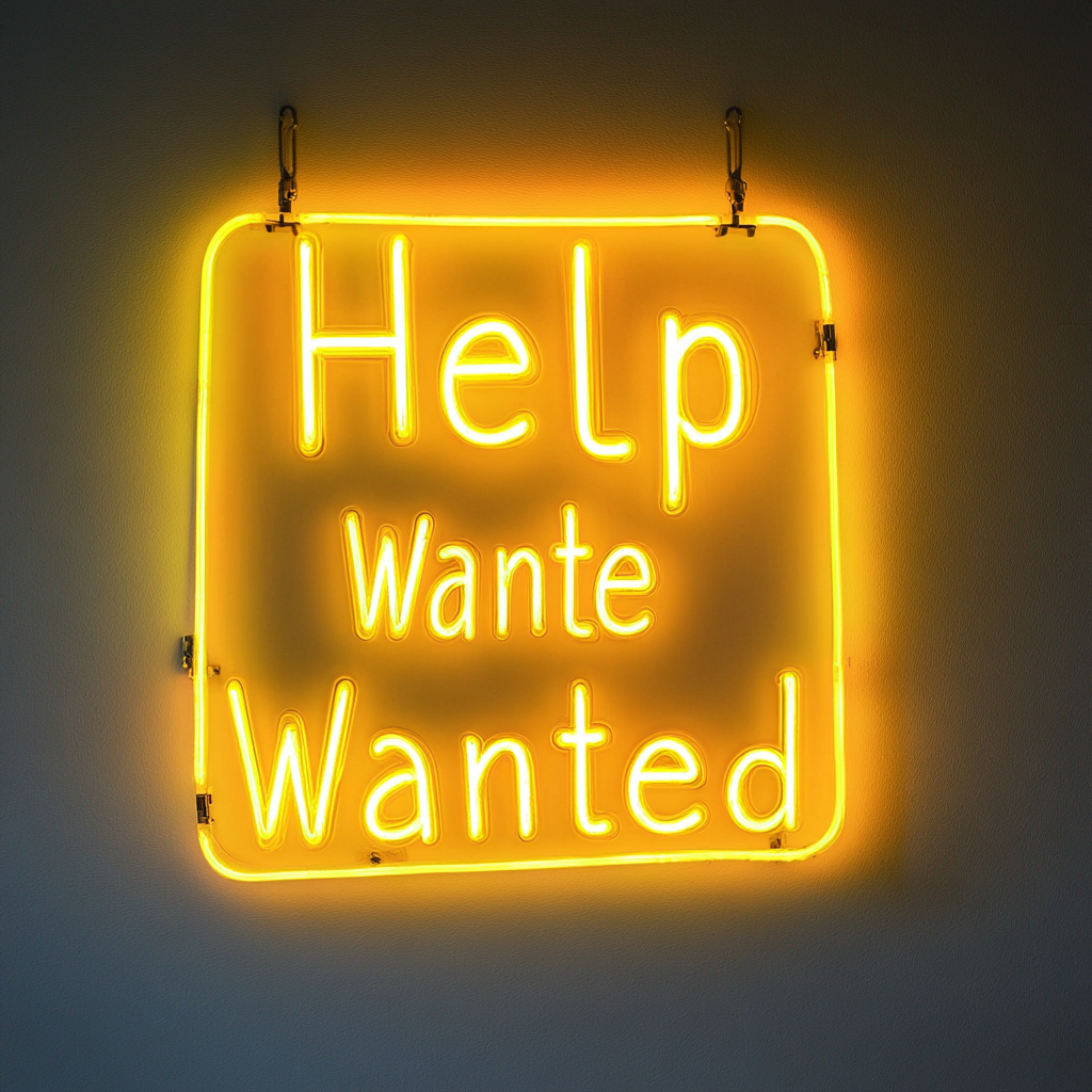Help Wanted - Yellow Neon Sign, 24 Inches