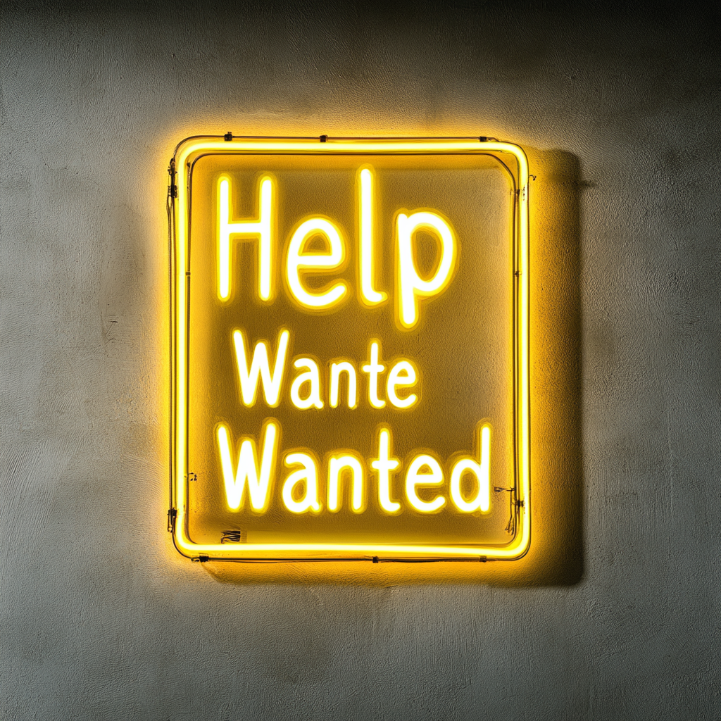 Help Wanted - Yellow Neon Sign, 24 Inches
