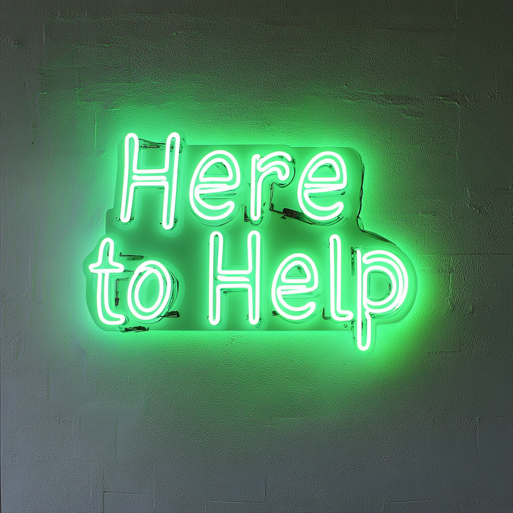 "Here to Help" - Green Neon Sign, 24 Inches