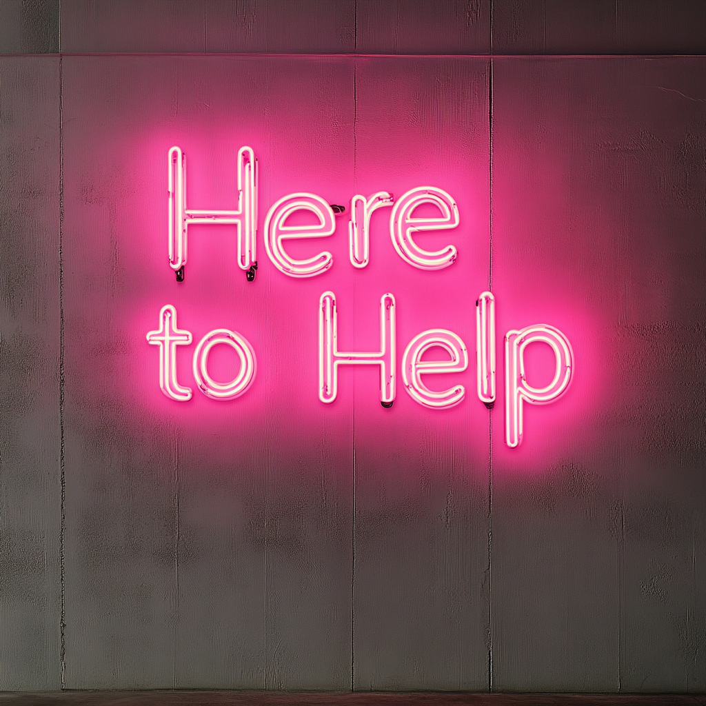 "Here to Help" - Pink Neon Sign, 24 Inches