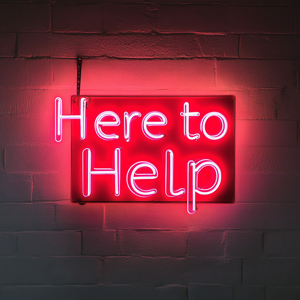 "Here to Help" - Red Neon Sign, 24 Inches