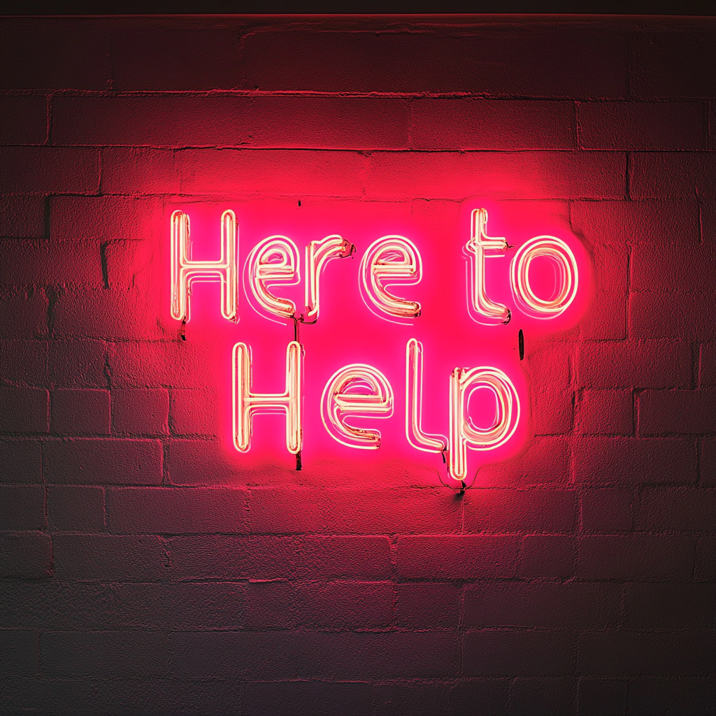 "Here to Help" - Red Neon Sign, 24 Inches