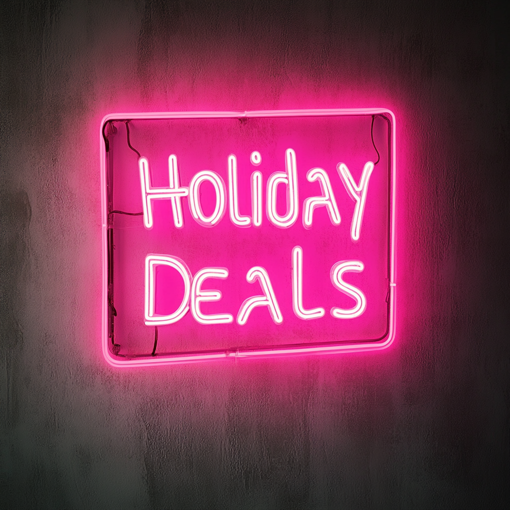"Holiday Deals" - Pink Neon Sign, 18 Inches