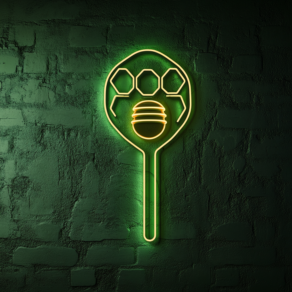 Honeycomb with Spoon - Green Neon Sign, 18 Inches