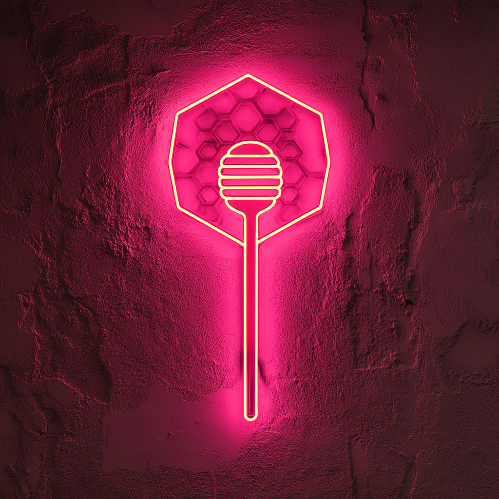 Honeycomb with Spoon - Pink Neon Sign, 18 Inches