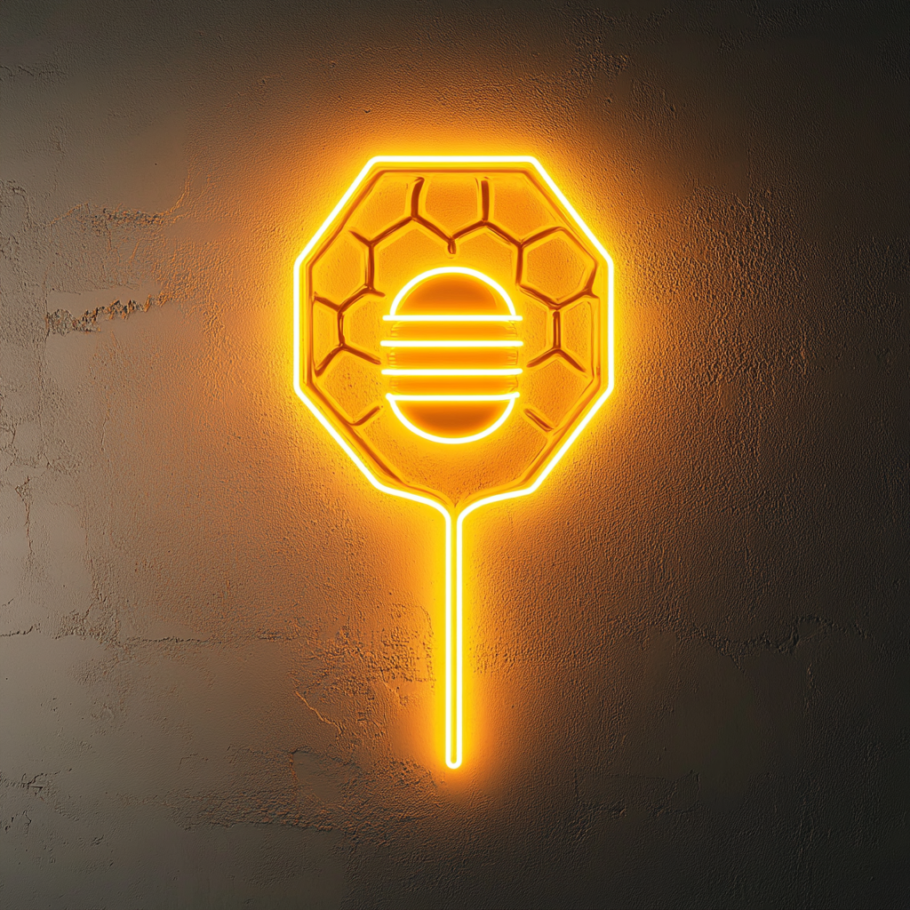 Honeycomb with Spoon - Yellow Neon Sign, 24 Inches