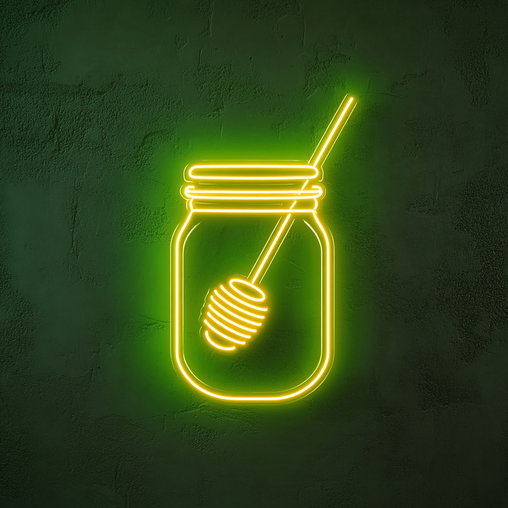 Honey Jar with Dipper - Green Neon Sign, 18 Inches