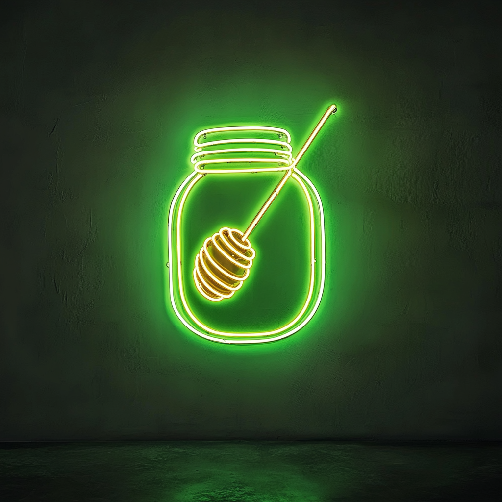 Honey Jar with Dipper - Green Neon Sign, 24 Inches