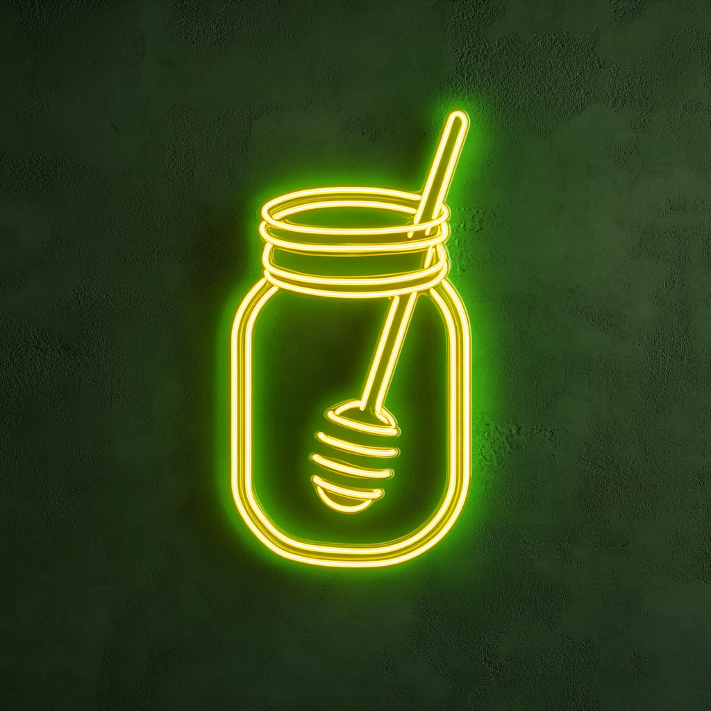Honey Jar with Dipper - Green Neon Sign, 24 Inches