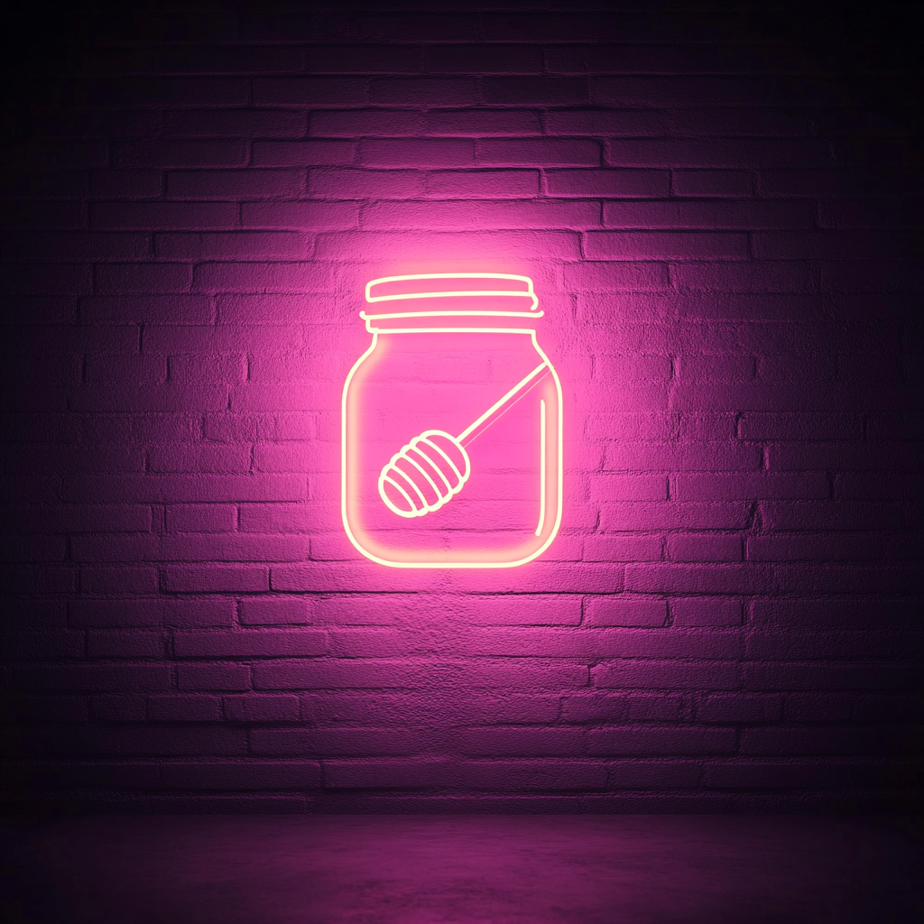 Honey Jar with Dipper - Pink Neon Sign, 18 Inches