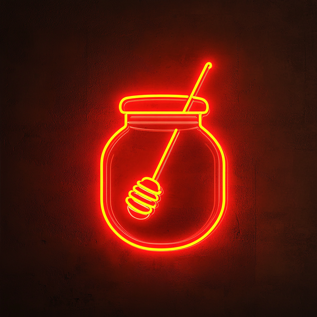 Honey Jar with Dipper - Red Neon Sign, 18 Inches