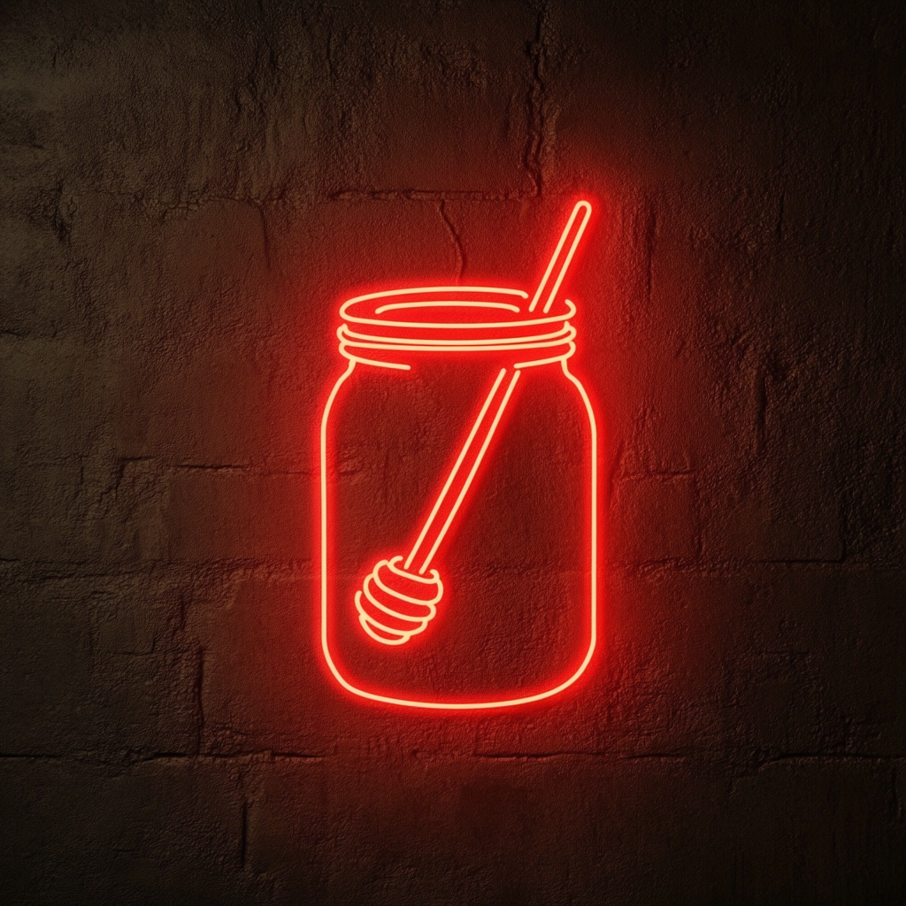 Honey Jar with Dipper - Red Neon Sign, 24 Inches