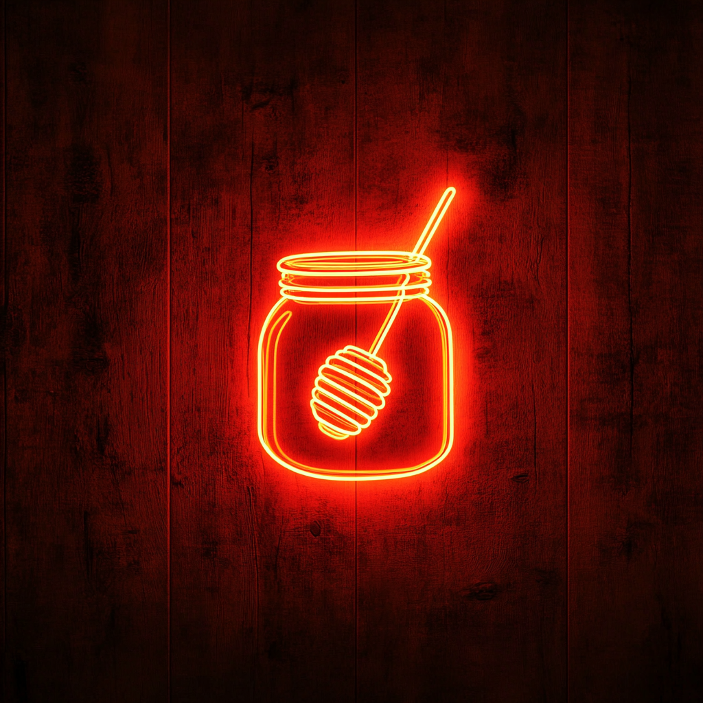 Honey Jar with Dipper - Red Neon Sign, 18 Inches