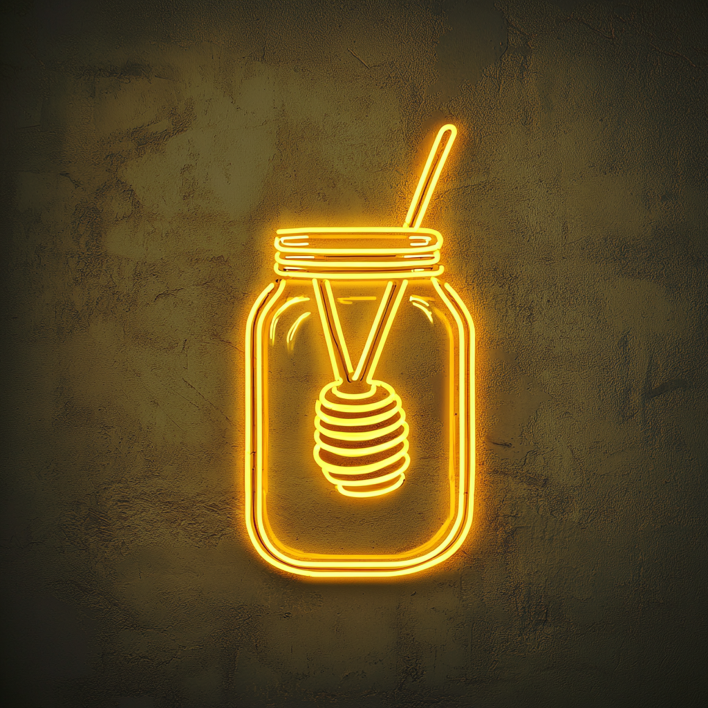 Honey Jar with Dipper - Yellow Neon Sign, 18 Inches