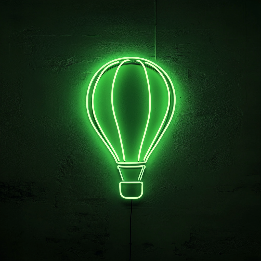 Hot Air Balloon - Green Neon Sign, 24 Inches