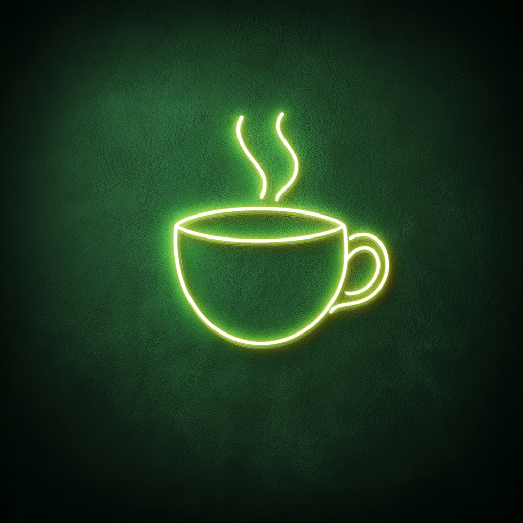 Hot Cup of Tea - Green Neon Sign, 24 Inches