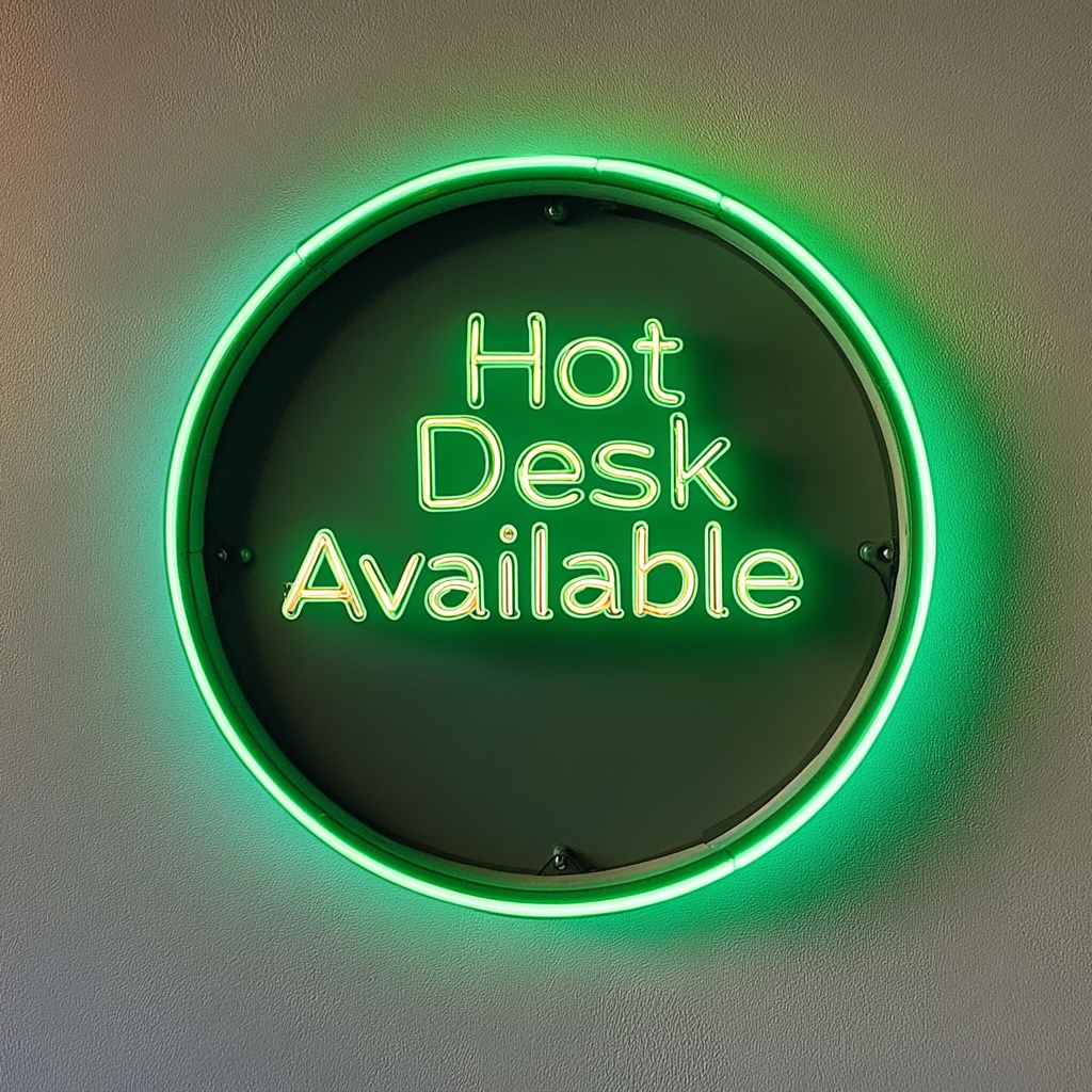 "Hot Desk Available" - Green Neon Sign, 24 Inches