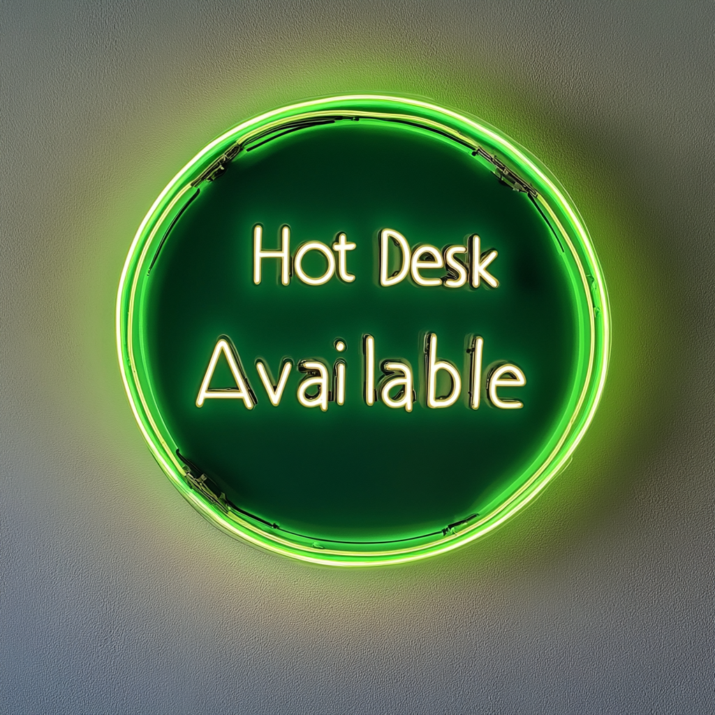 "Hot Desk Available" - Green Neon Sign, 24 Inches