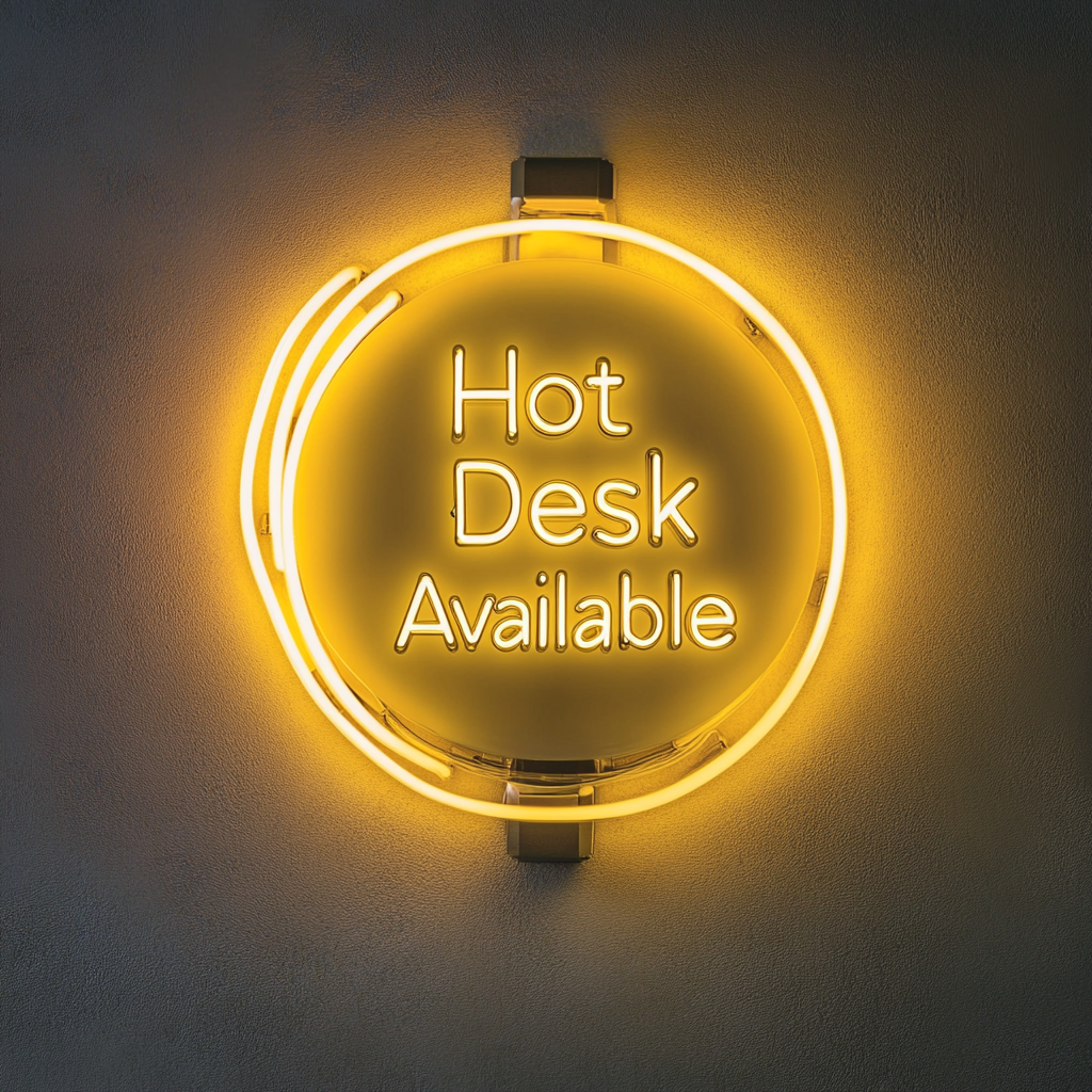 "Hot Desk Available" - Yellow Neon Sign, 24 Inches