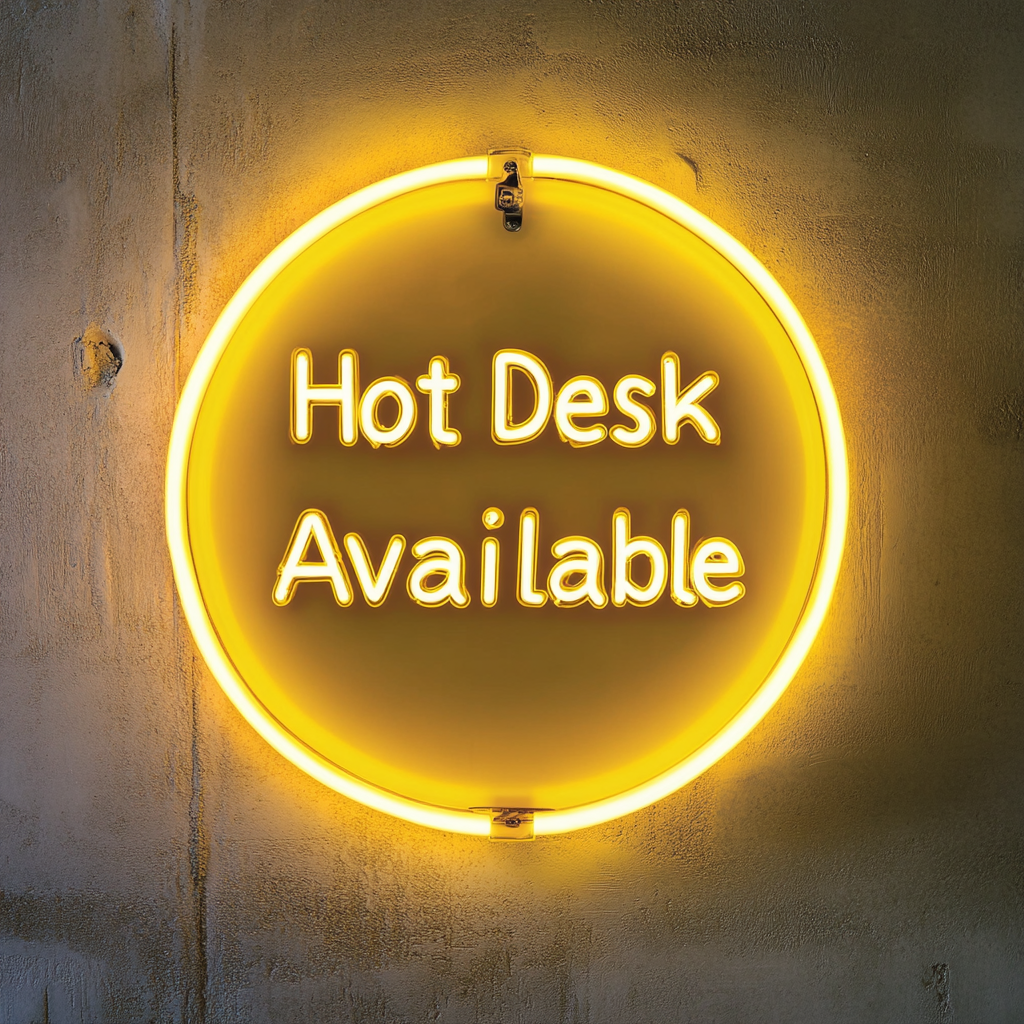 "Hot Desk Available" - Yellow Neon Sign, 24 Inches