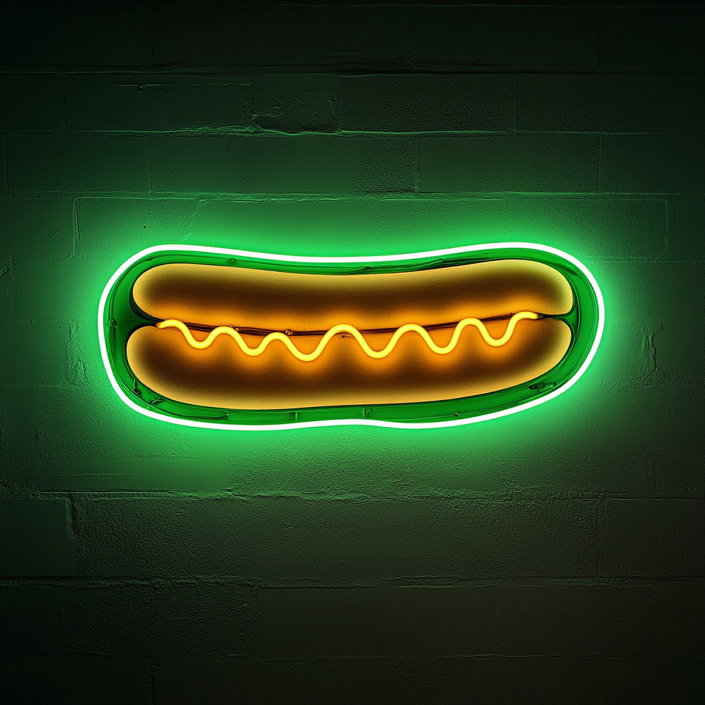 Hot Dog with Mustard - Green Neon Sign, 18 Inches