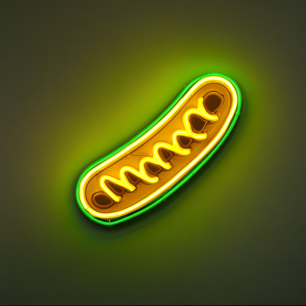 Hot Dog with Mustard - Green Neon Sign, 24 Inches