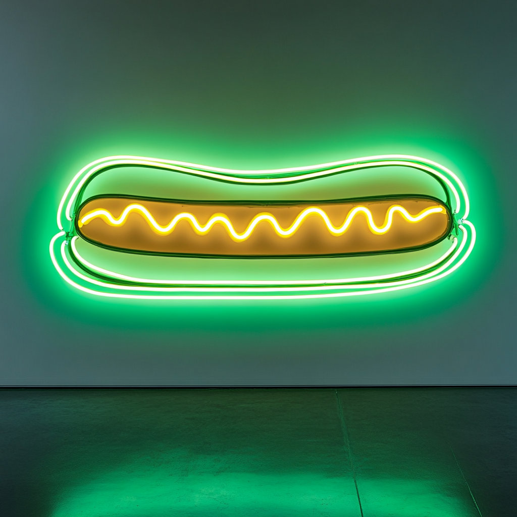 Hot Dog with Mustard - Green Neon Sign, 24 Inches