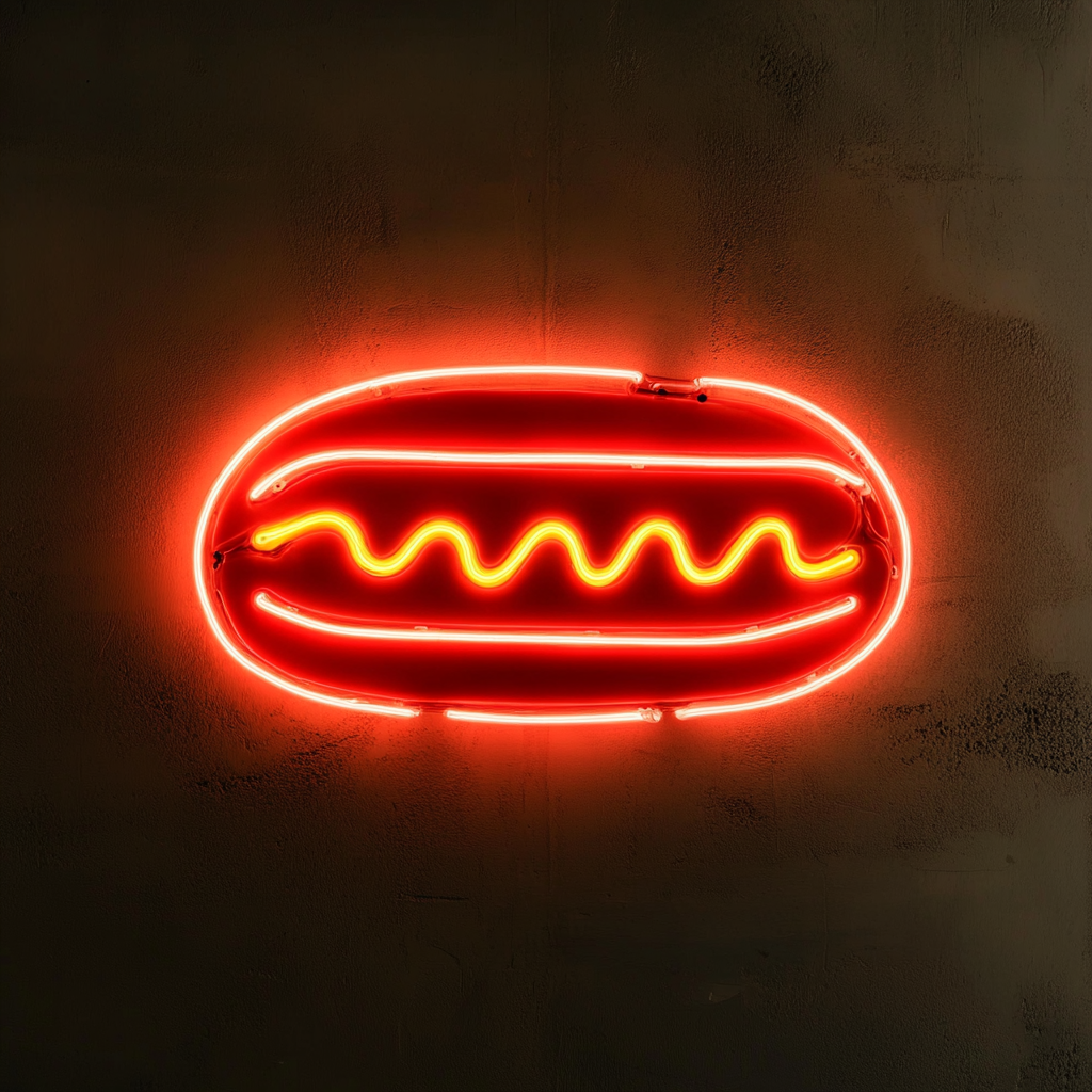 Hot Dog with Mustard - Red Neon Sign, 24 Inches