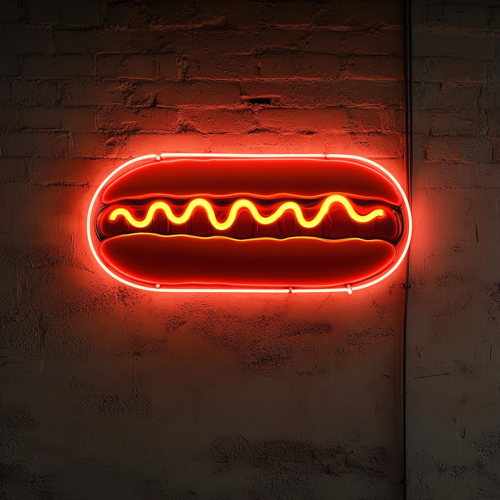 Hot Dog with Mustard - Red Neon Sign, 24 Inches