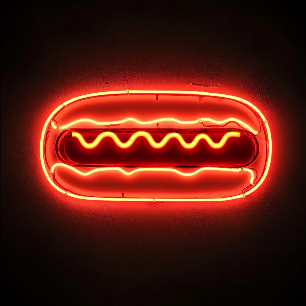Hot Dog with Mustard - Red Neon Sign, 24 Inches
